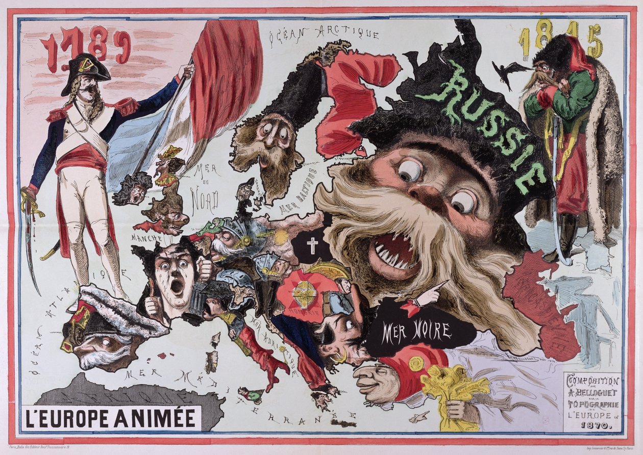 Kort over animerede Europa 1870 af French School