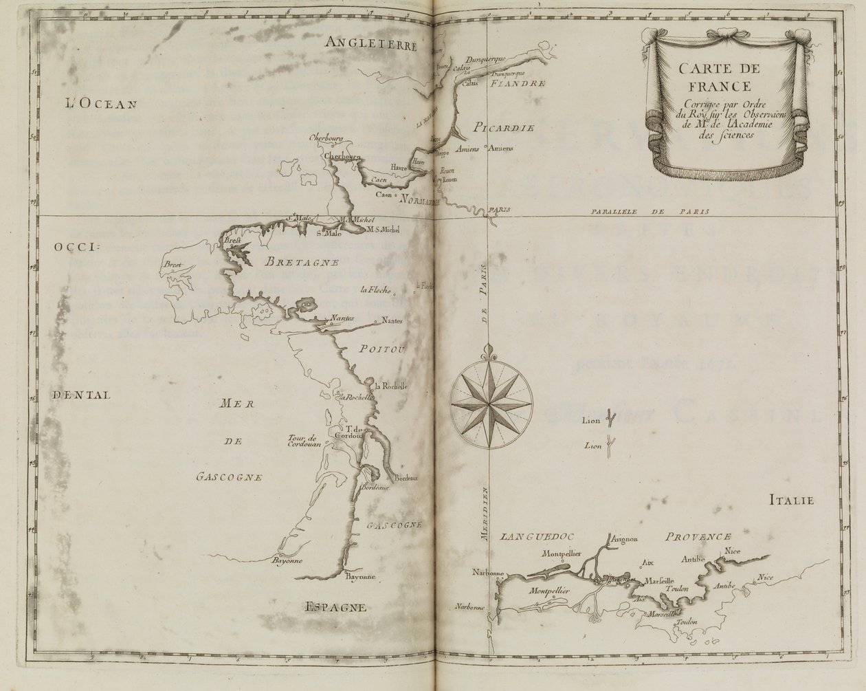 Kort over Frankrig, ca. 1693 (tryk) af French School