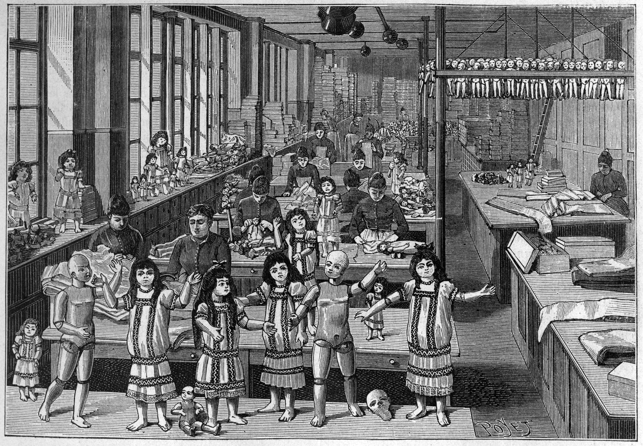 Montreuil dukkefabrik i 1888. af French School