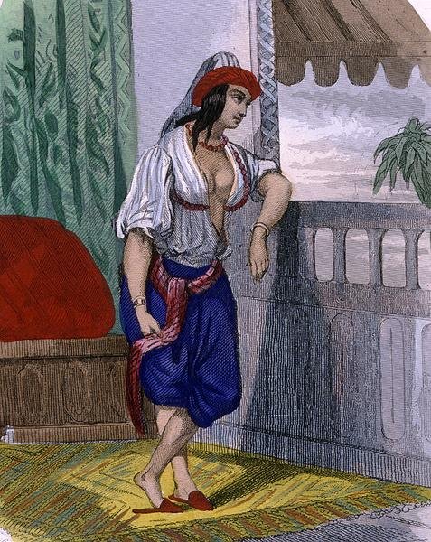 maurisk kvinde, ca. 1840 (farvet gravering) af French School