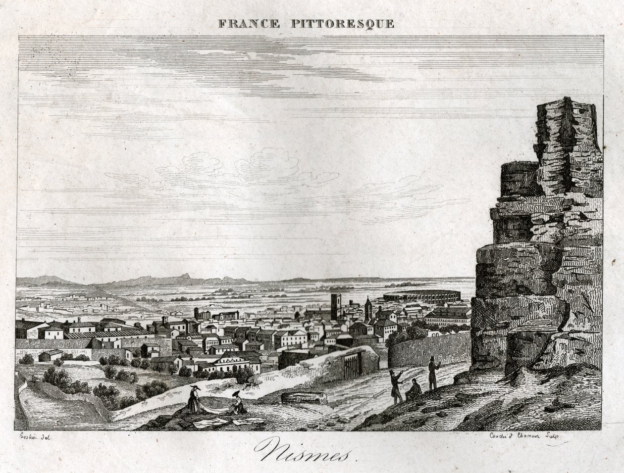 Nimes. (gravering, ca. 1850) af French School