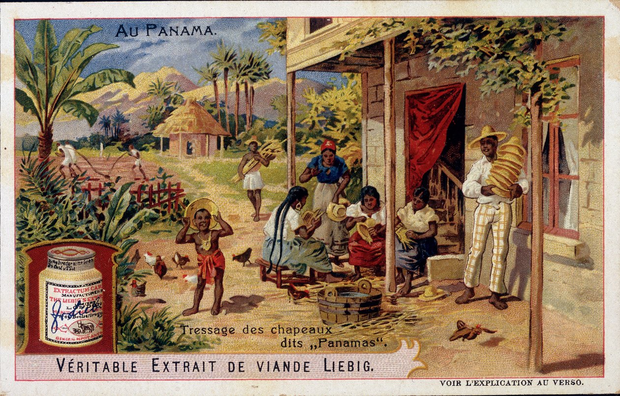 Panama: fletning af panamahatte - chromo. Liebig af French School