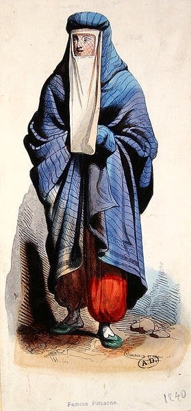 Persisk kvinde, ca. 1840 (farve litho) af French School