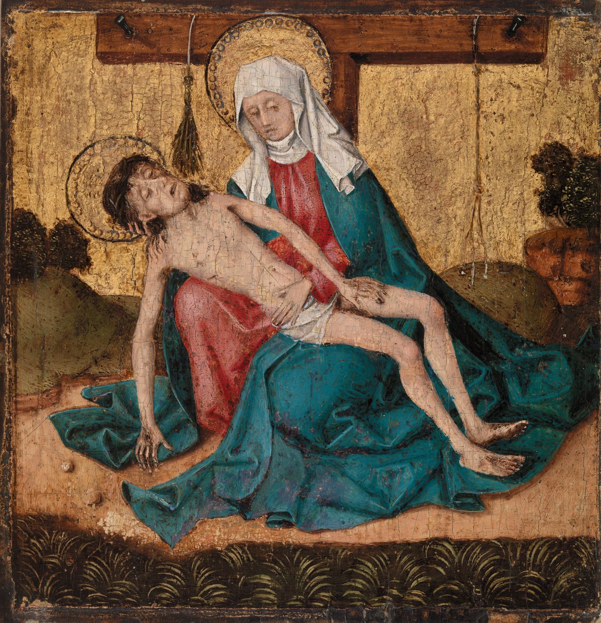 Pieta (tempera og bladguld på panel) af French School