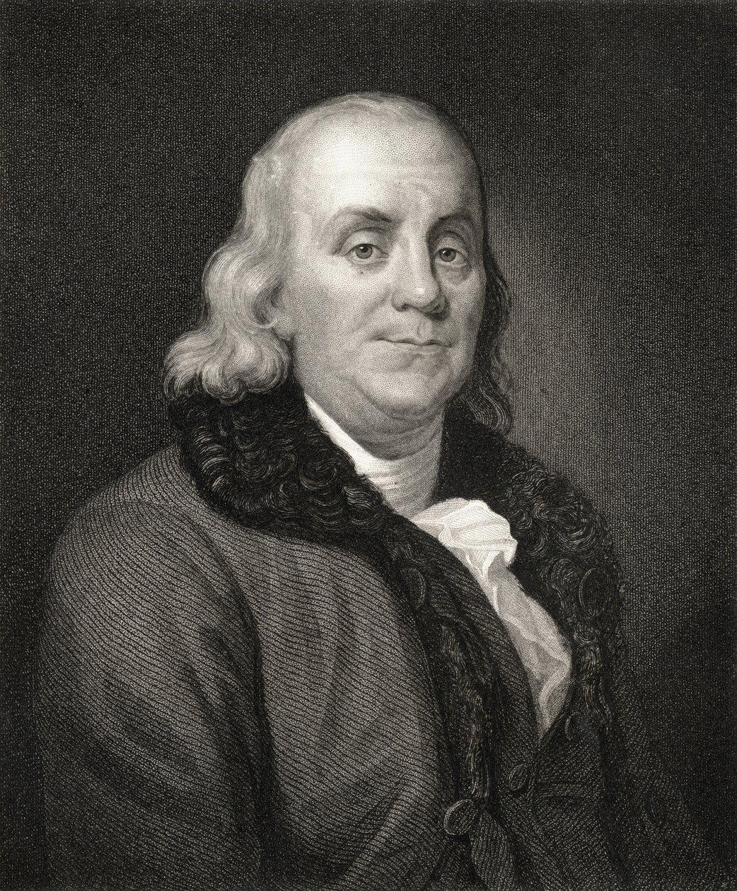 Portræt af Benjamin Franklin (gravering) af French School
