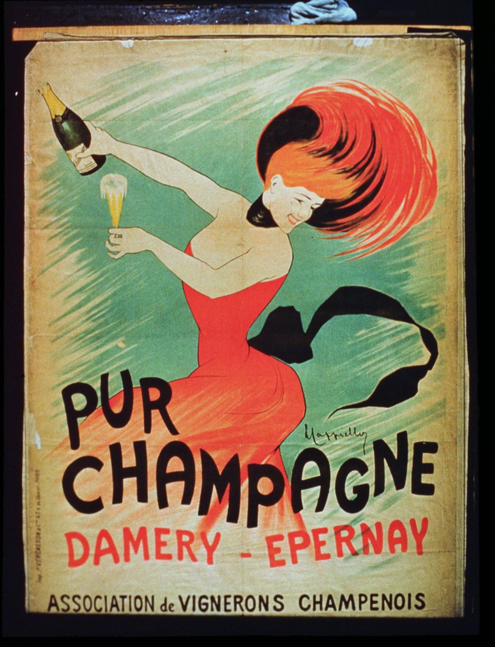 Plakat, der reklamerer for Pur Champagne, fra Damery, Epernay af French School