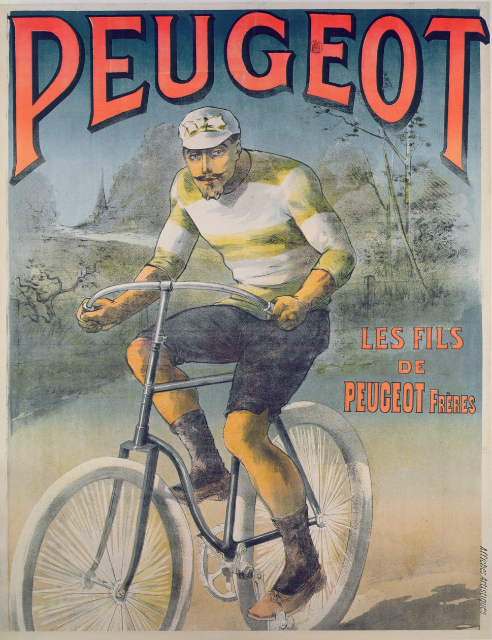 Plakat, der reklamerer for Peugeot-cyklerne (farvegravering) af French School