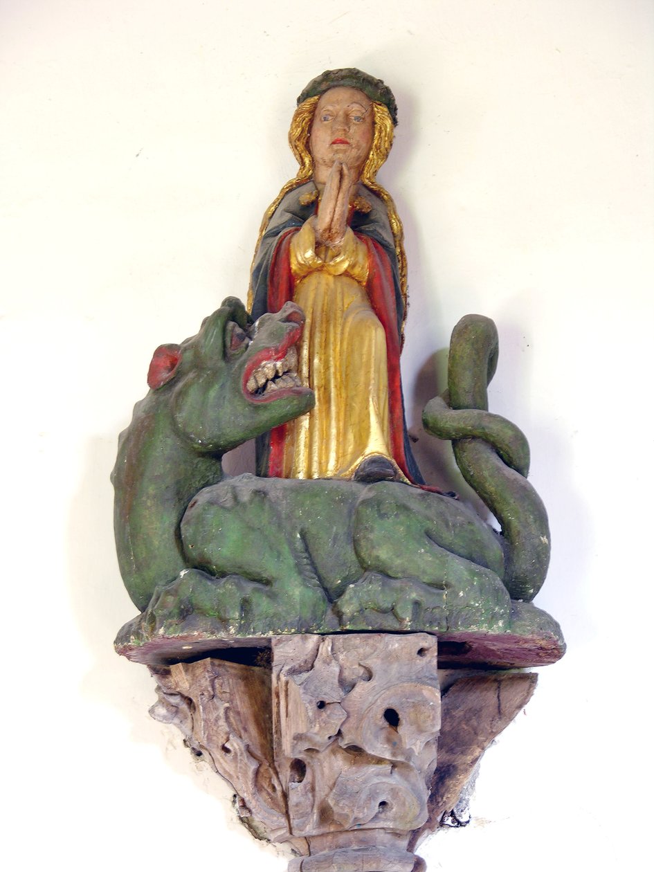 Skt. Margaret af Antiokia (polykromt træ) af French School
