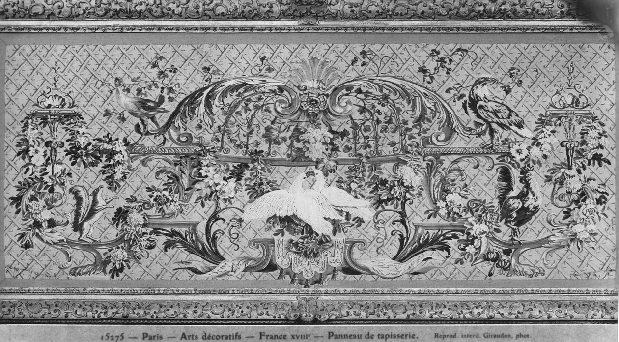 Tapestry panel med fugle og blomster af French School