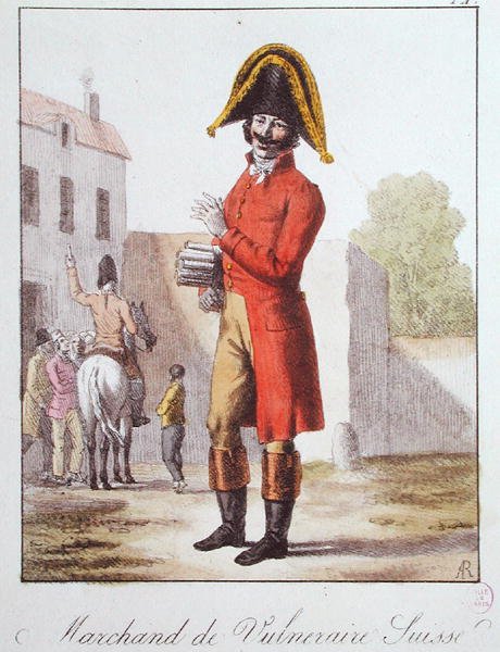 The Faltrank Seller, ca. 1830-40 (farvet gravering) af French School