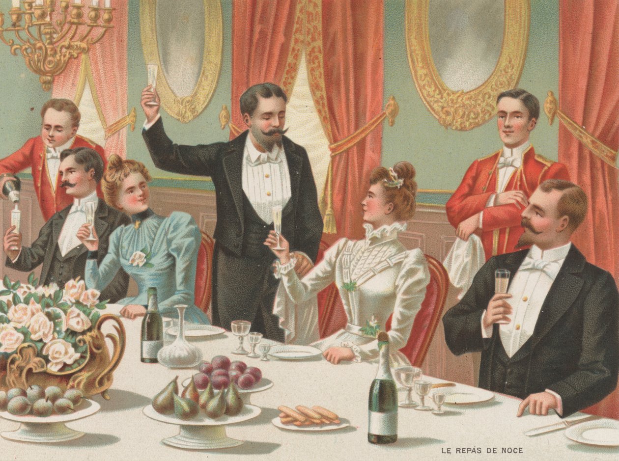 Bryllupsmiddagen (chromolitho) af French School
