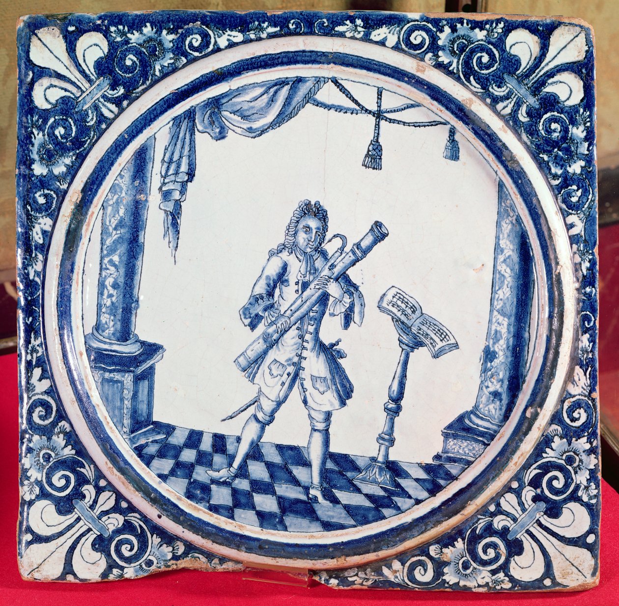 Flise forestillende en fagottist, 1706 (fajance) af French School