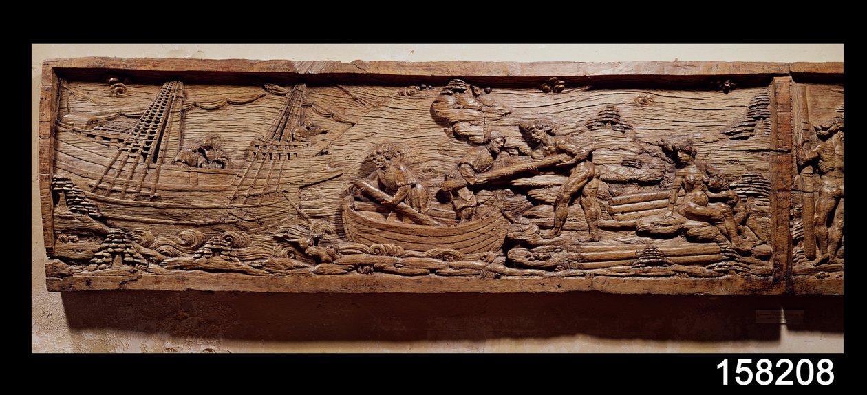 Handel med træ fra Brasilien, ca. 1550 (træ) af French School