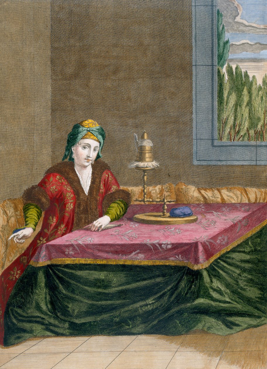 Tyrkisk kvinde spindetråd, ca. 1708 af French School