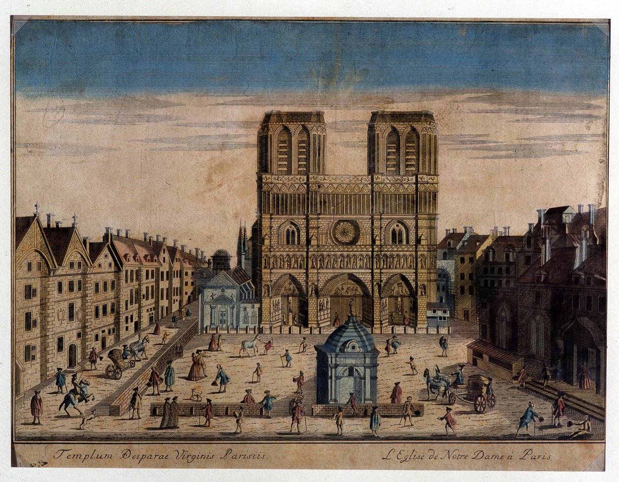 Udsigt over Notre Dame i Paris af French School