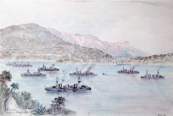 Villefranche (akvarel på papir) af French School
