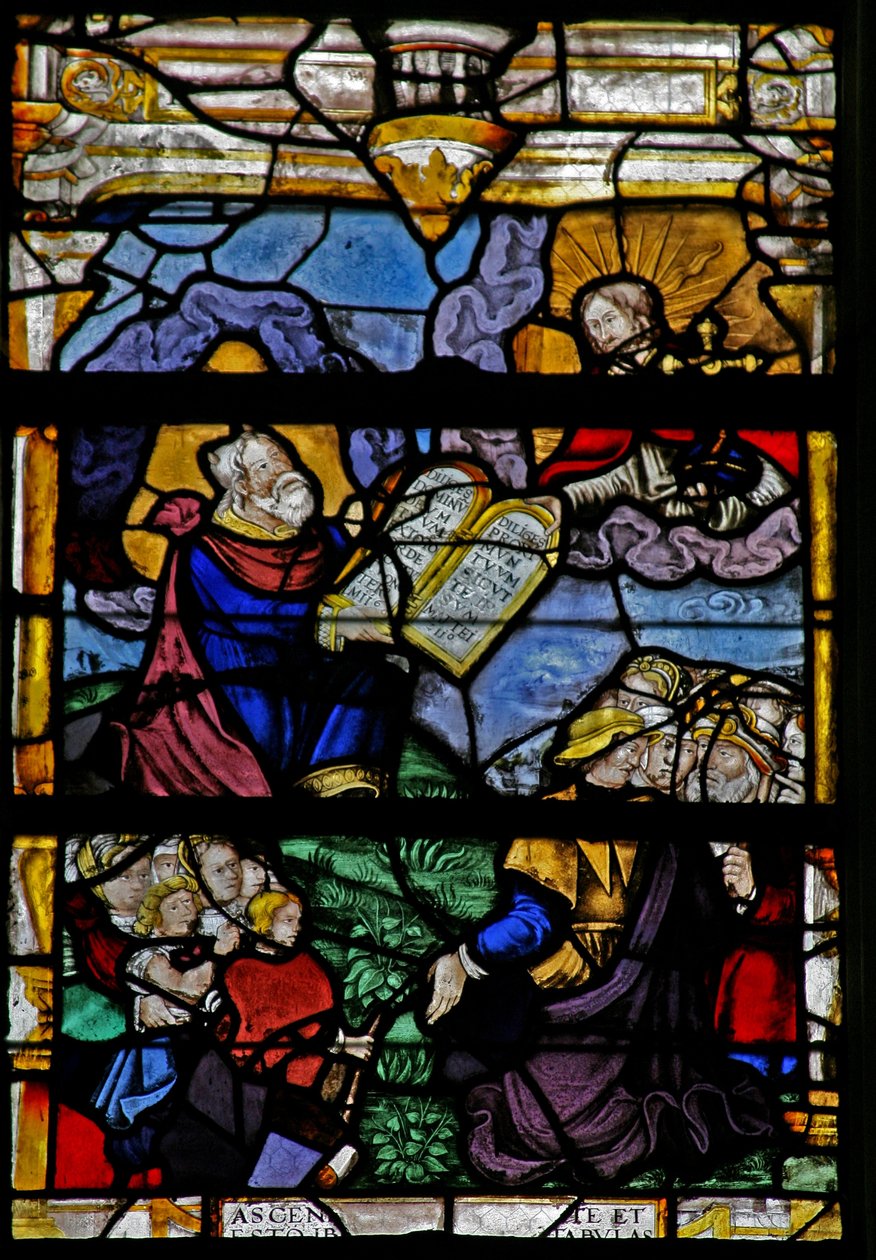 Vindue w5 forestiller Moses på Sinaj-bjerget af French School