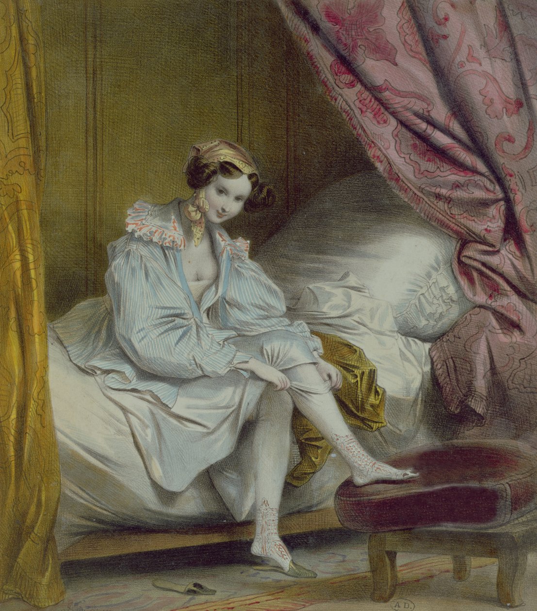 Kvinde tager strømper på, ca. 1830 af French School