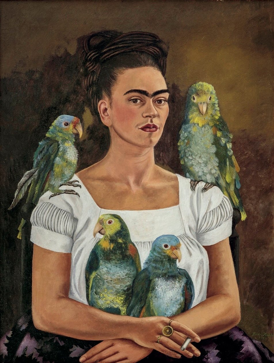 Mig og mine papegøjer af Frida Kahlo