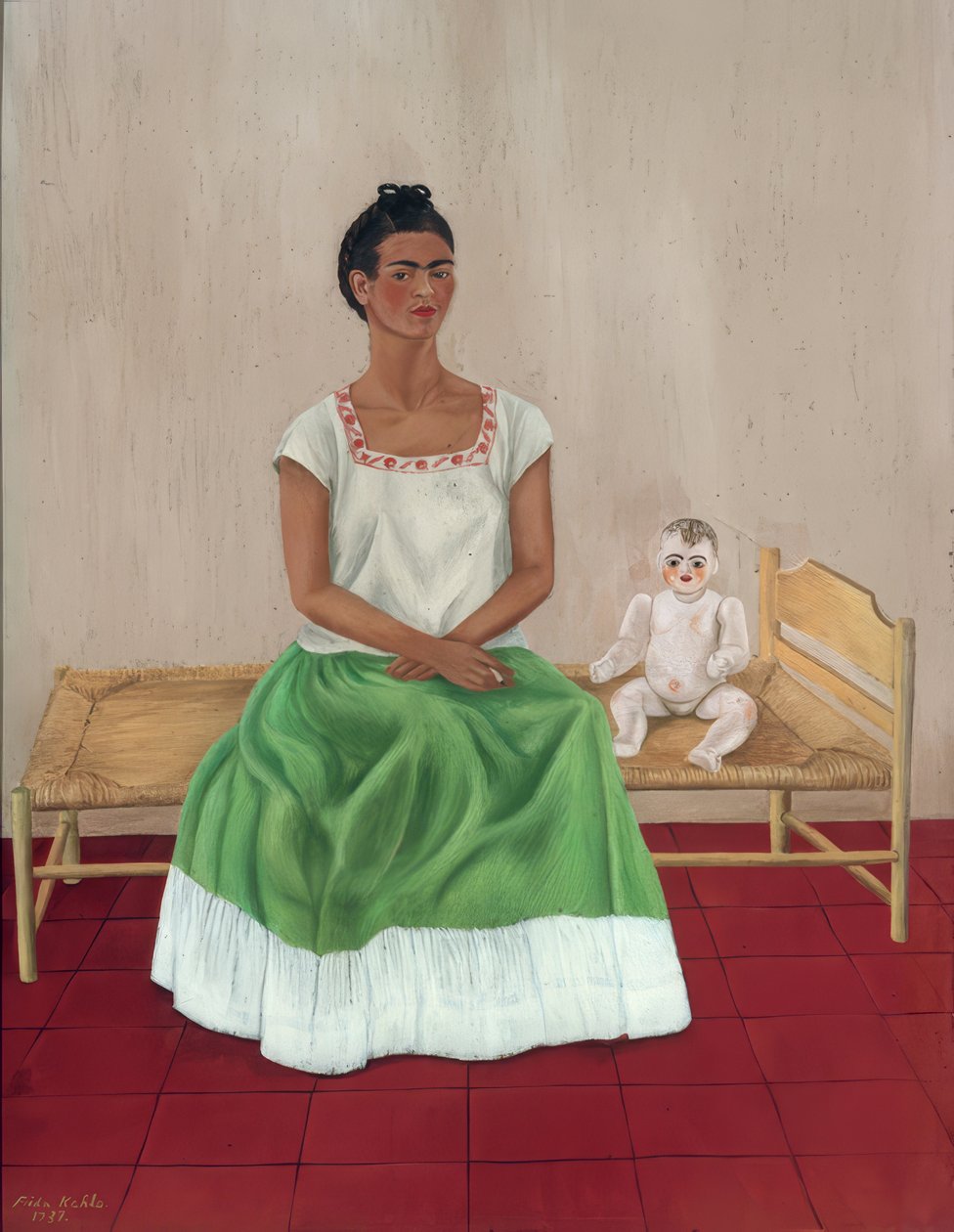 Selvportræt med seng af Frida Kahlo