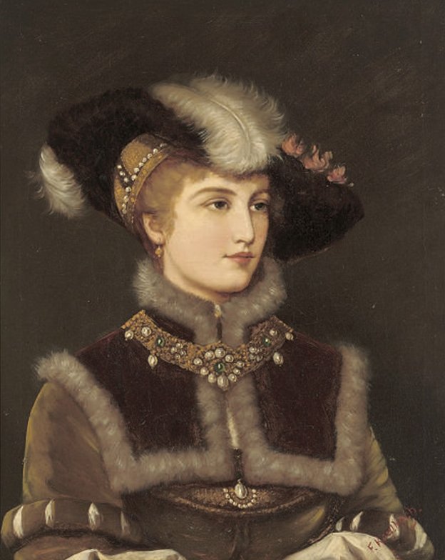 Portræt af en ung dame i pelshat af Friedrich August von Kaulbach