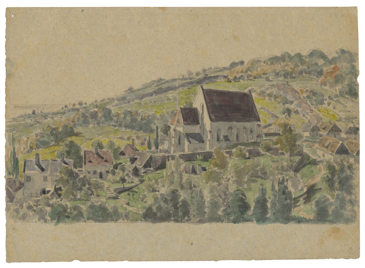 Udsigt over den gotiske kirke i Jur nær Bratislava af Friedrich Carl von Scheidlin