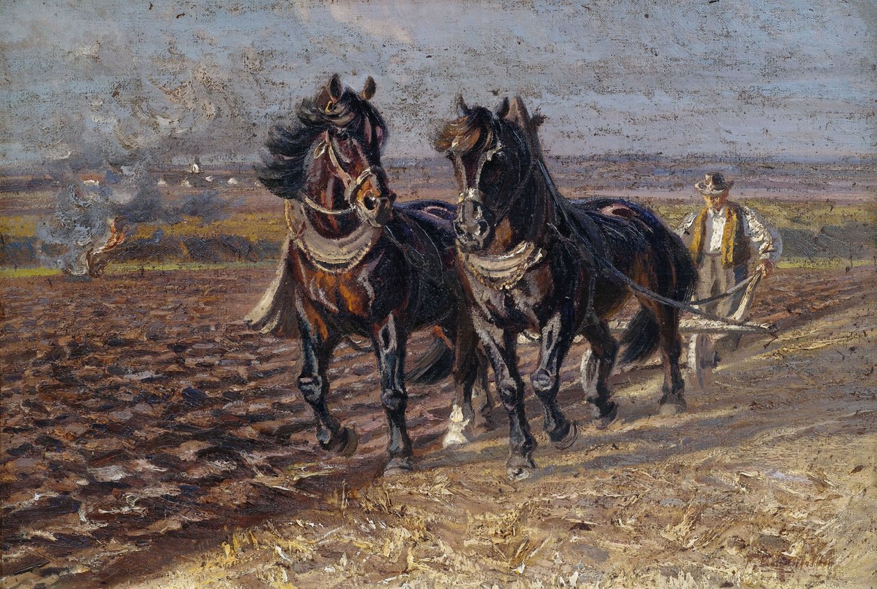 To sorte heste ved ploven af Friedrich Eckenfelder