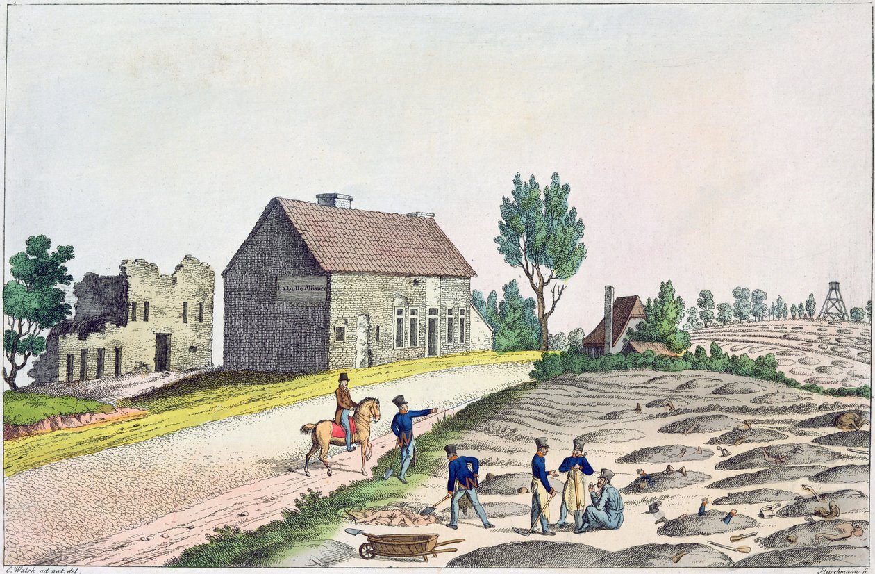 Belle Alliance-gården efter slaget ved Waterloo, den 18. juni 1815 af Friedrich Fleischmann