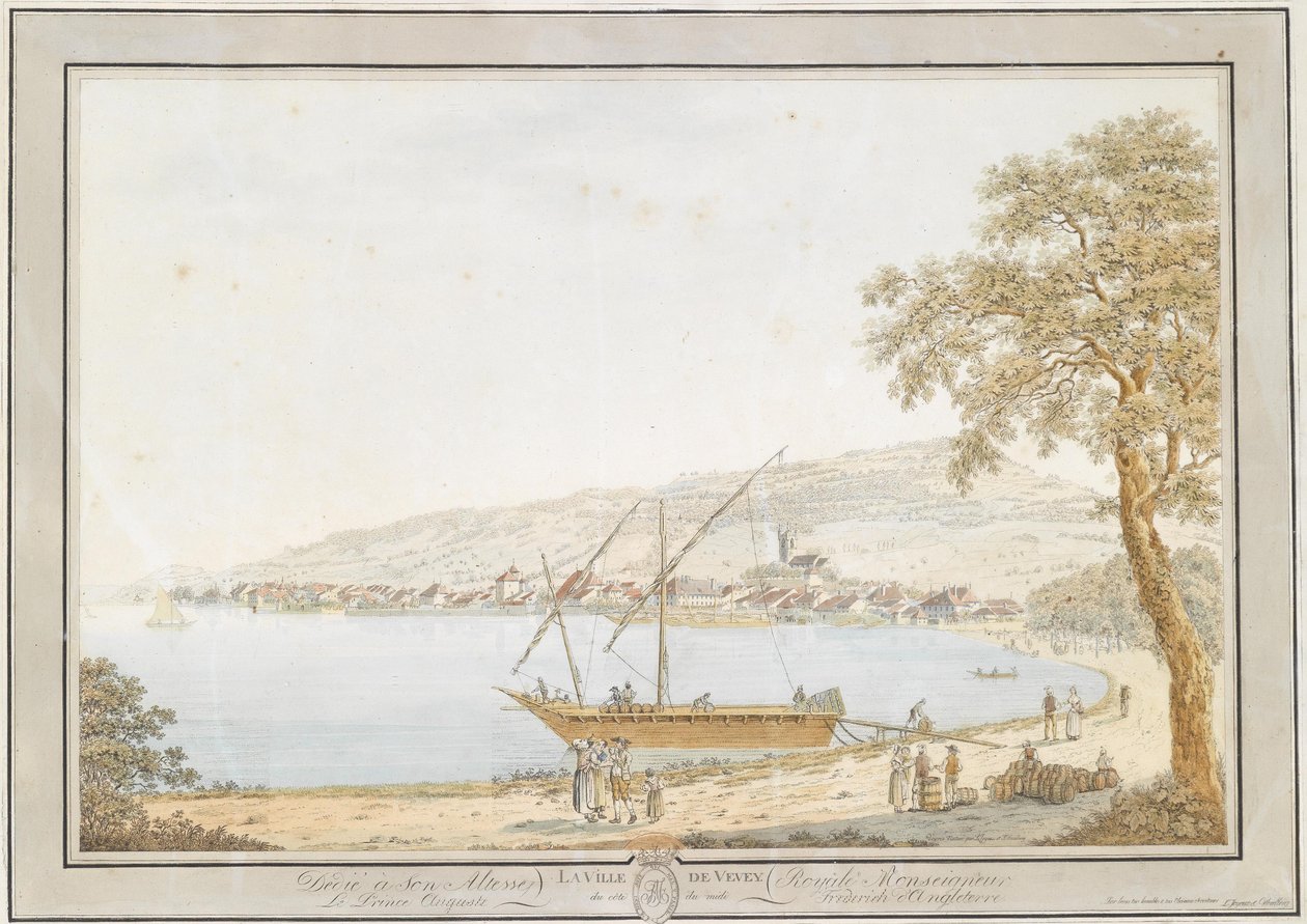 Udsigt over Vevey ved Genevesøen af Friedrich Georg Wexelberg
