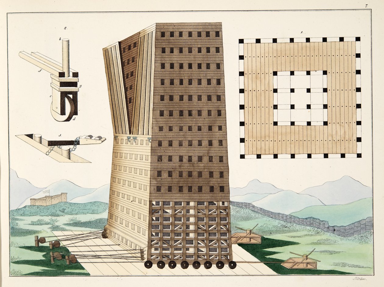 Tårnet af Demetrius Poliorcetes (336-283 f.Kr.) under belejringen af Rhodos i 305 f.Kr., plade fra 