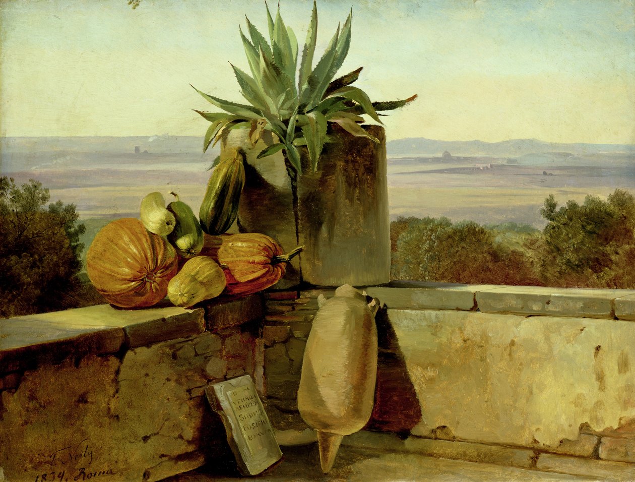 Romersk balkon, 1834 (olie på papir monteret på lærred) af Friedrich Nerly