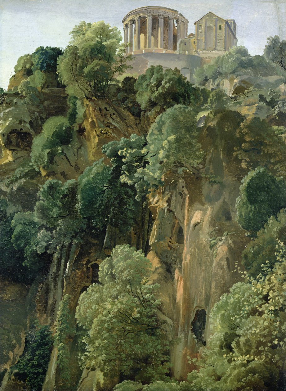 Vesta-templet og Sibyllerne i Tivoli, 1834 (olie på papir på tavle) af Friedrich Nerly