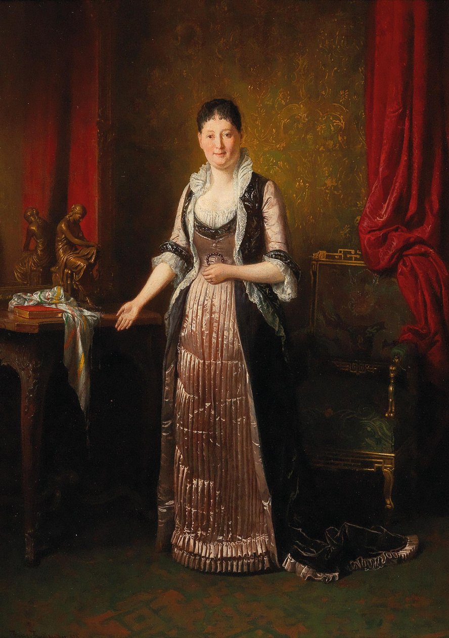 Groburgerliches Interieur mit DamenEnglish: Lady in a Bourgeoise Interiorn af Friedrich Ritter von Friedlander Malheim