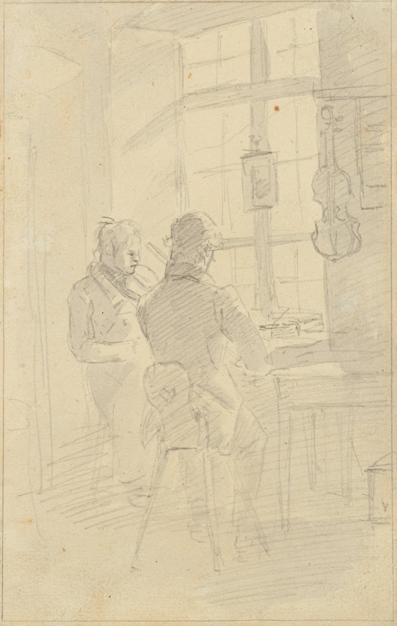To mænd spiller violin af Friedrich August Mathias Gauermann