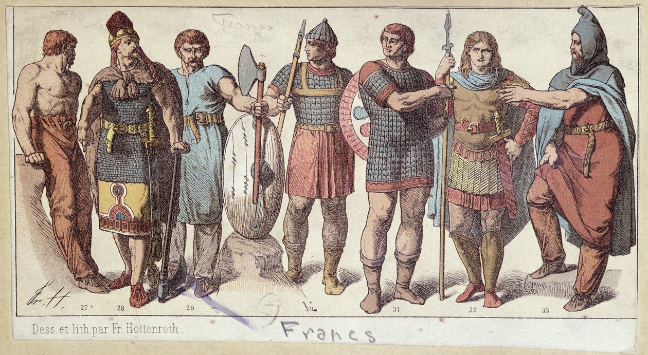 Kostumer af frankiske soldater, ca. 1880 af Friedrich Hottenroth