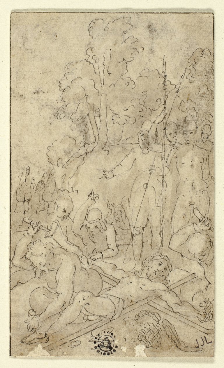Kristus bliver naglet til korset af Friedrich Sustris