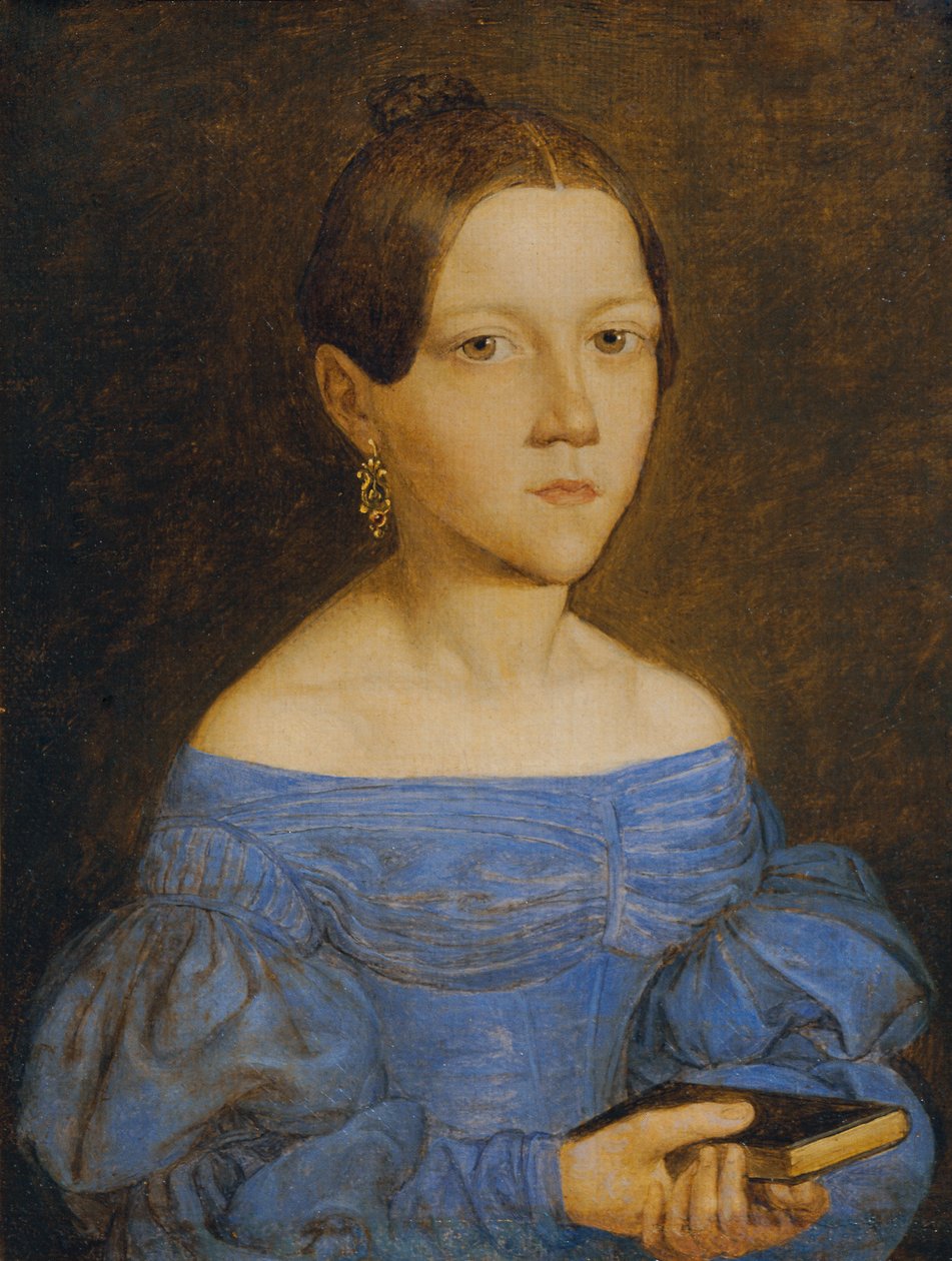 Buste af en ung pige i en blå kjole af Friedrich Wasmann