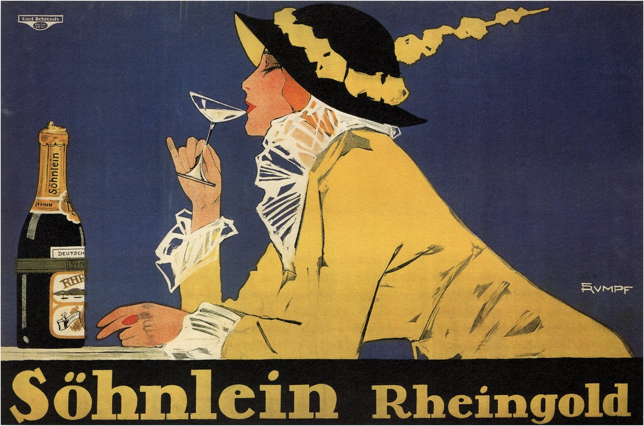reklame for mousserende vin Sohnlein Rheingold af Fritz Rumpf