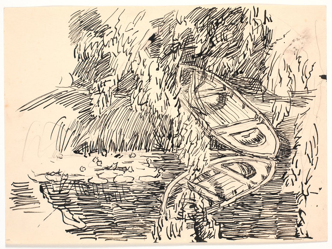 En skovsø med to robåde af Fritz Syberg