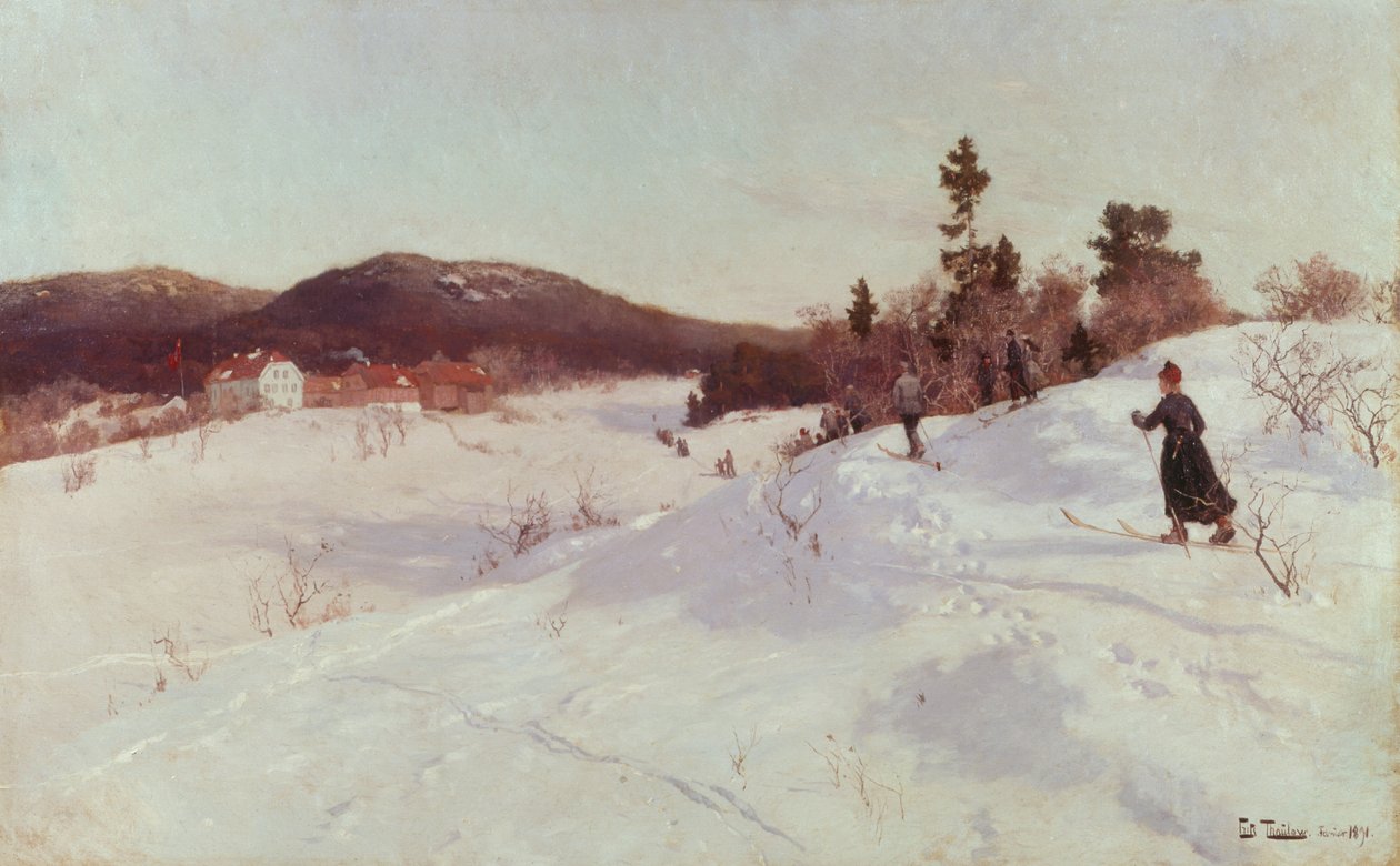 Vinter med skiløber af Fritz Thaulow