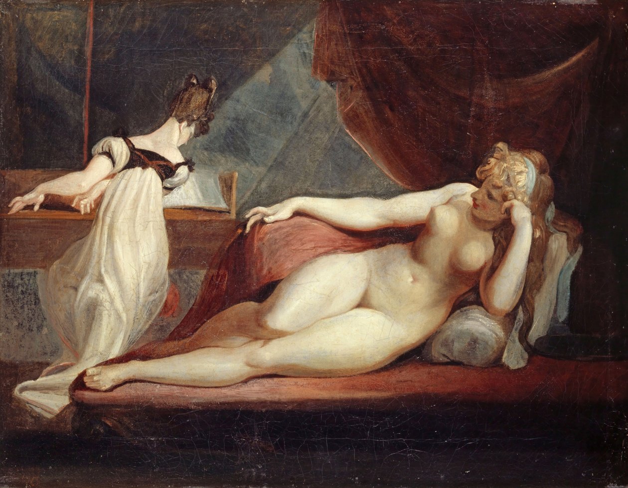 Hvilende kvindelig nøgen og en klaverspiller, 1799-1800. af Füssli