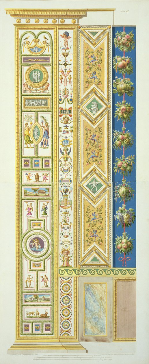 Panel fra Rafaels loggia i Vatikanet, fra "Delle Loggie di Rafaele nel Vaticano", graveret af Giovanni Ottaviani (ca. 1735-1808), udgivet ca. 1772-77 (håndkoloreret gravering) af G. and Camporesi, P. Savorelli