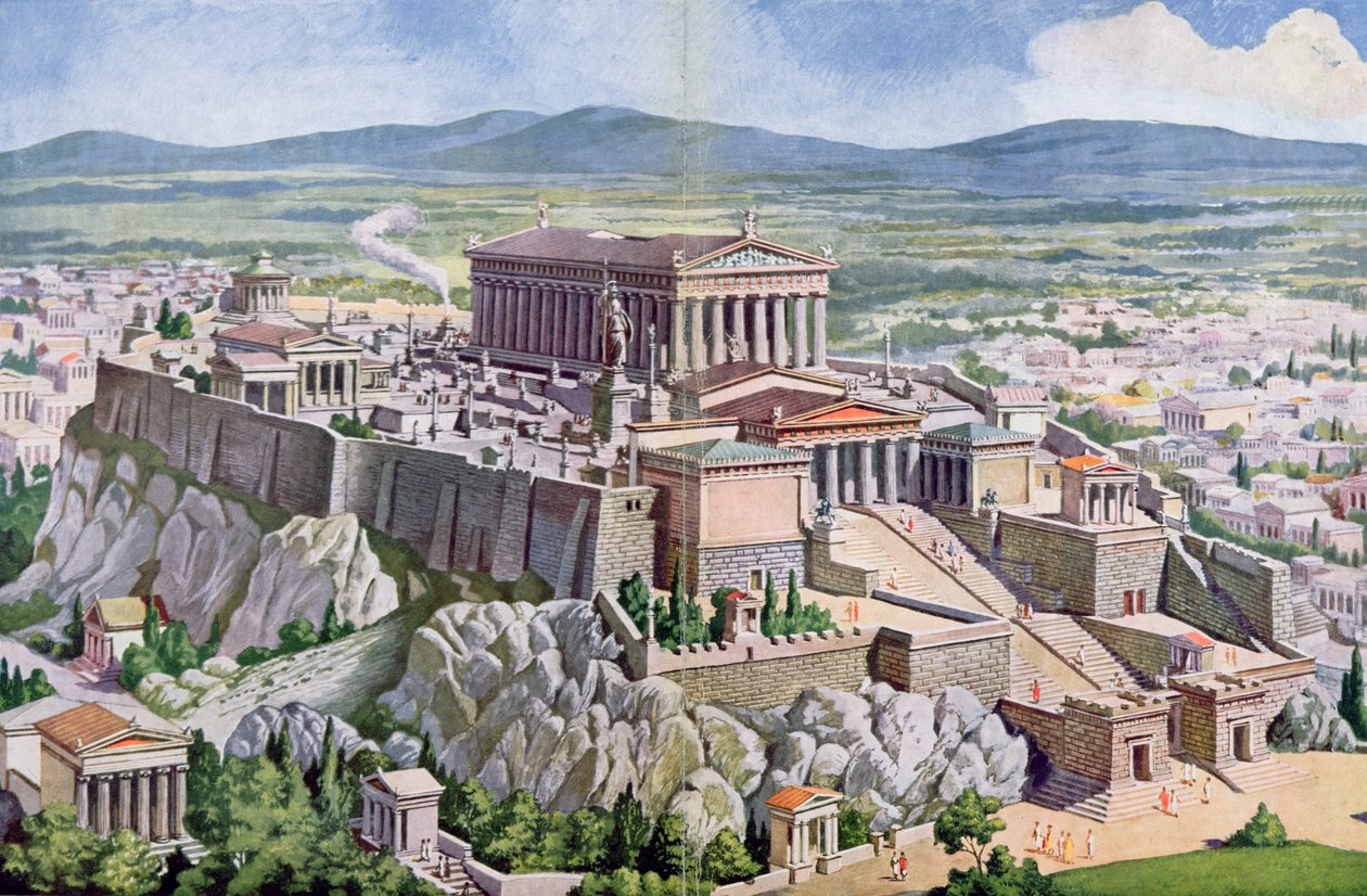 Akropolis i Athen i det antikke Grækenland, 1914 af G. Rehlender