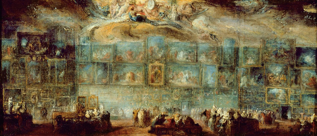 Udsigt over Salonen ved Louvre, 1779 (olie på papir lagt på lærred) af Gabriel de Saint Aubin