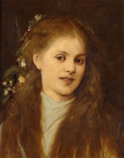 Pige med hår prydet med blomster af Gabriel von Max