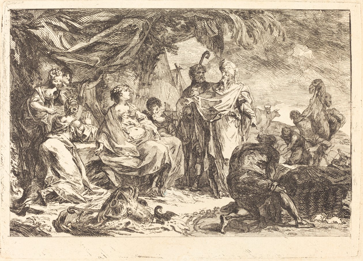 Laban søger sine guder af Gabriel Jacques de Saint Aubin