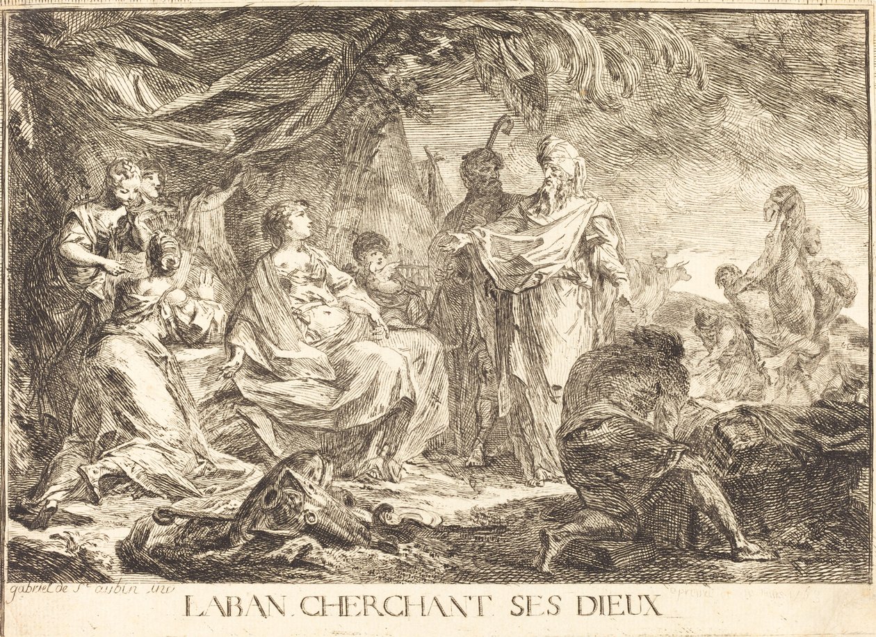 Laban søger sine guder af Gabriel Jacques de Saint Aubin
