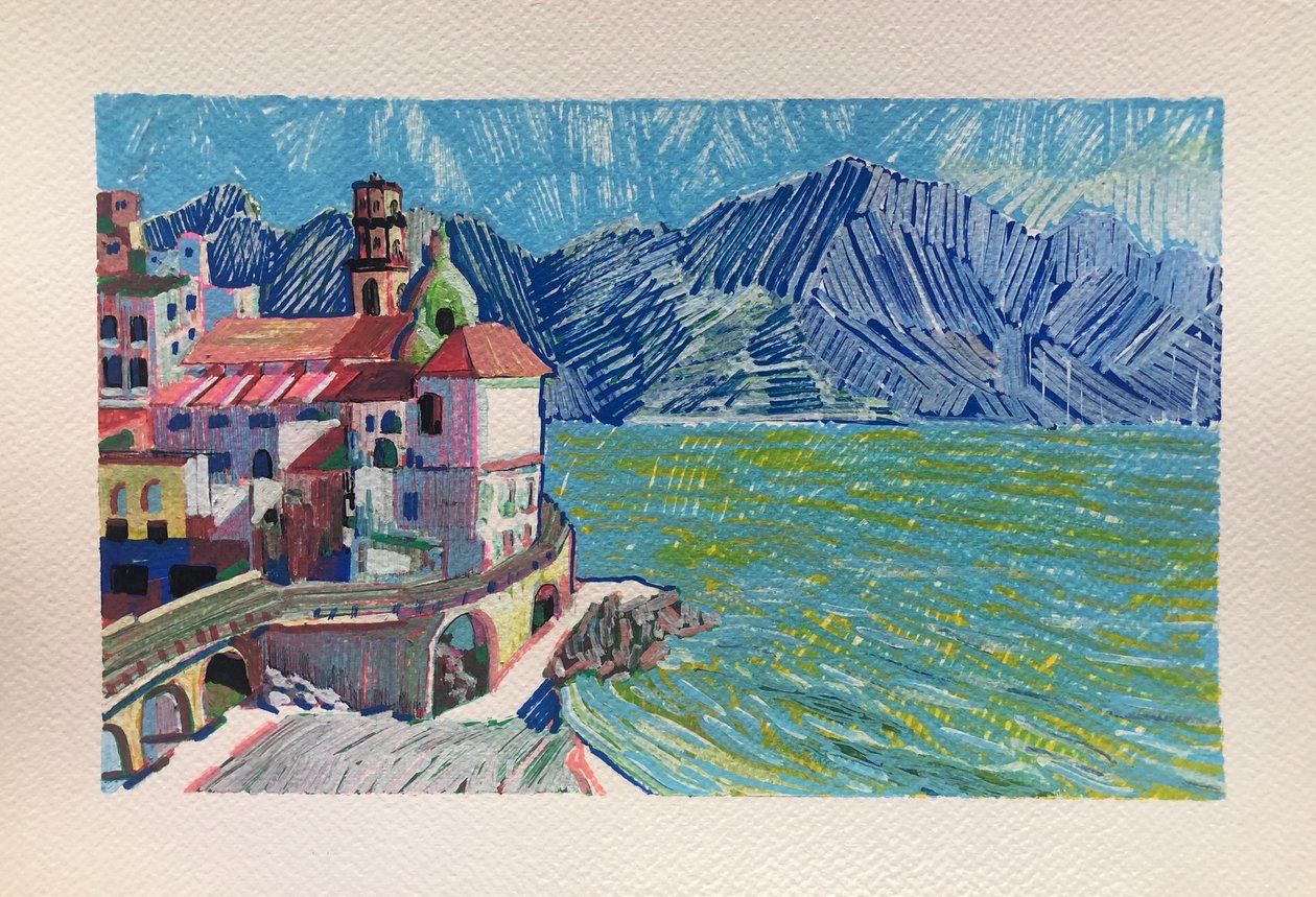 Capri, Italien, 2023 (akryl på papir) af Gabriel Palma