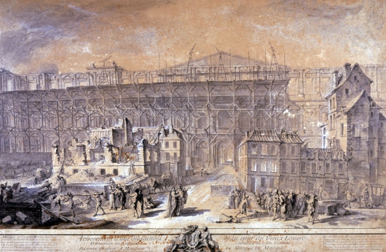 Bygning af Louvre, Paris af Gabriel de Saint Aubin