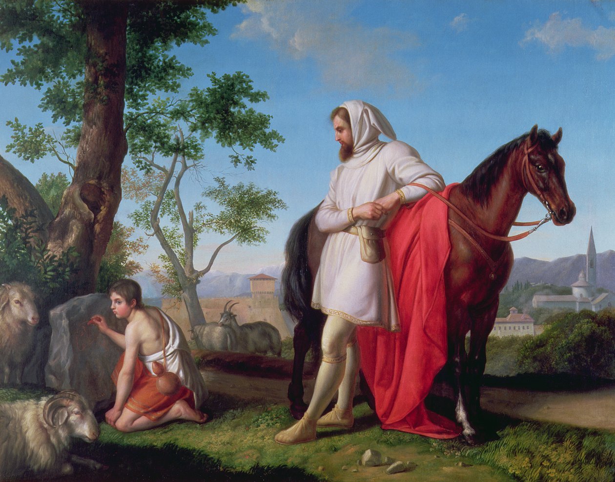 Cimabue observerer den unge Giotto, der tegner en ged på en klippe af Gaetano Sabatelli